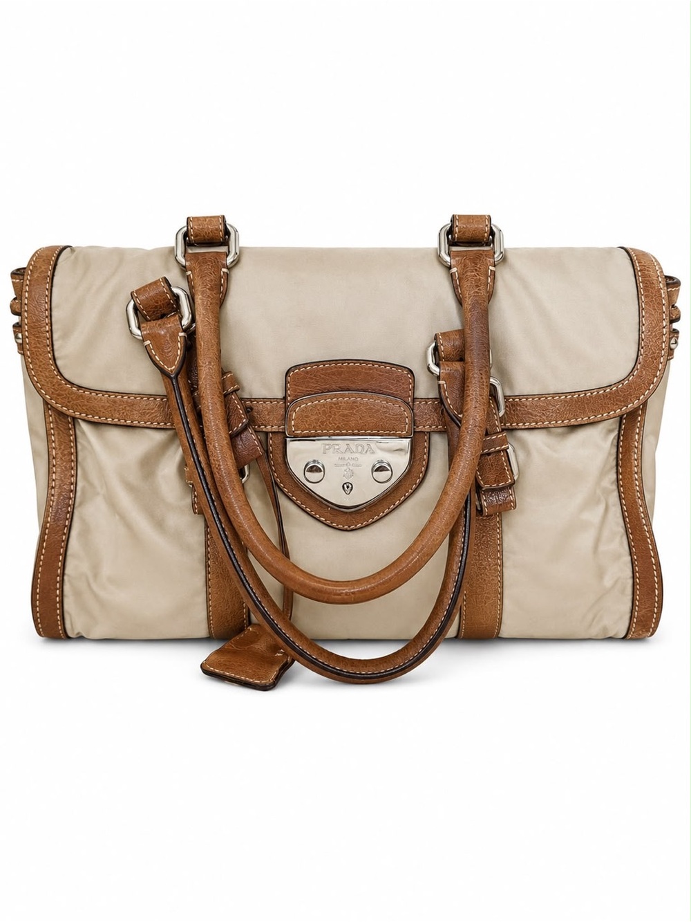 Prada Beige Satchel with Brown Leather Trim